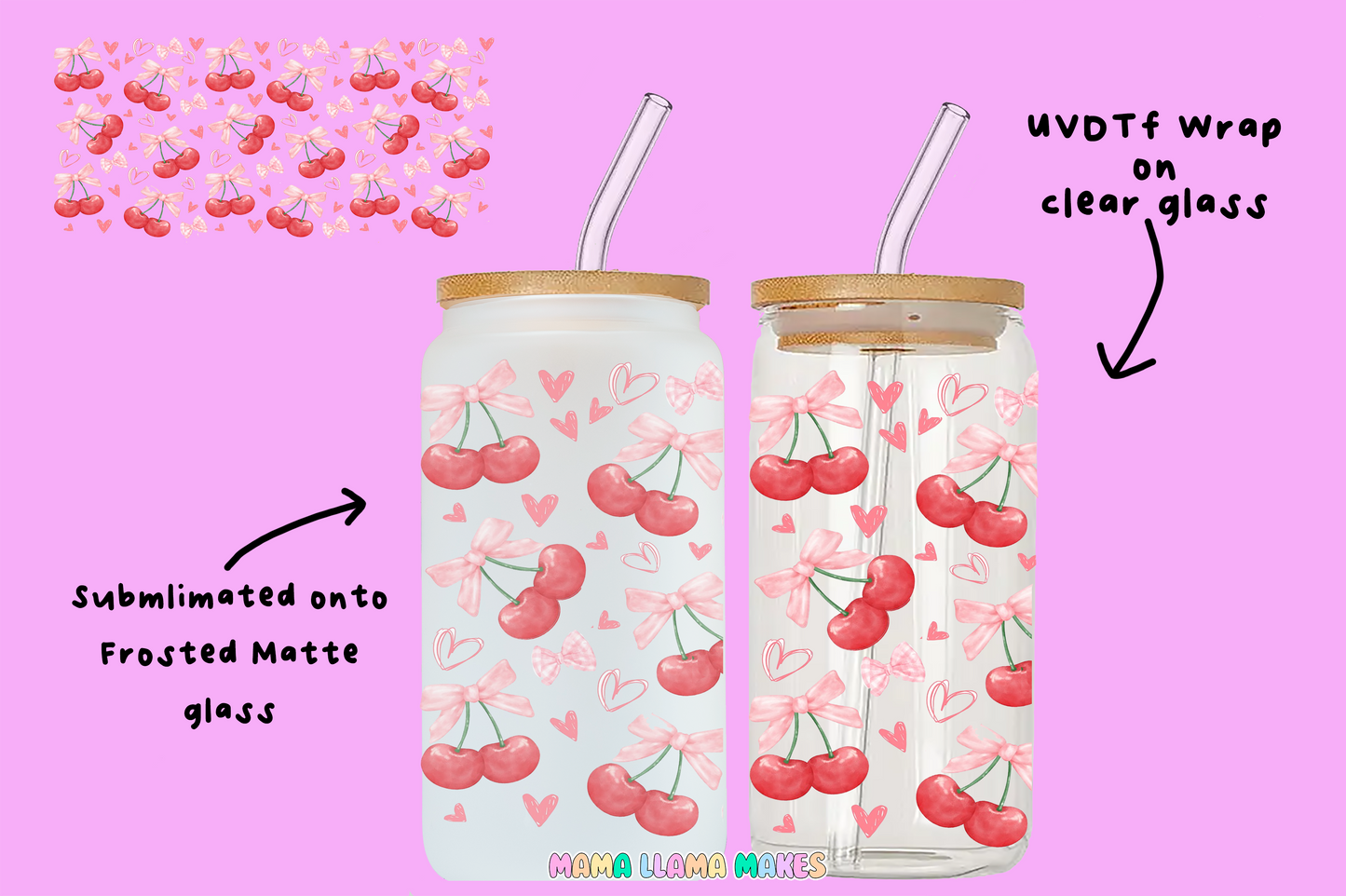 Bows, cherries and love hearts can glass