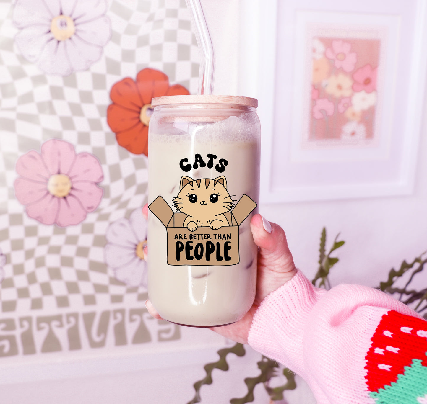 cats are better than people Glass Can Cup - 473ml