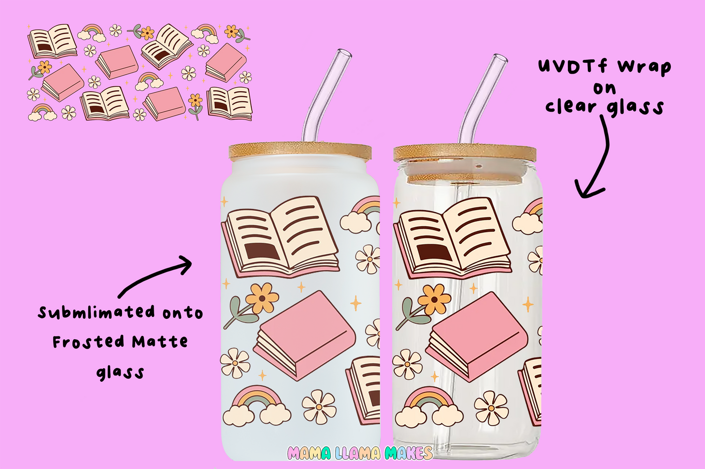 Books, rainbows and flowers can glass