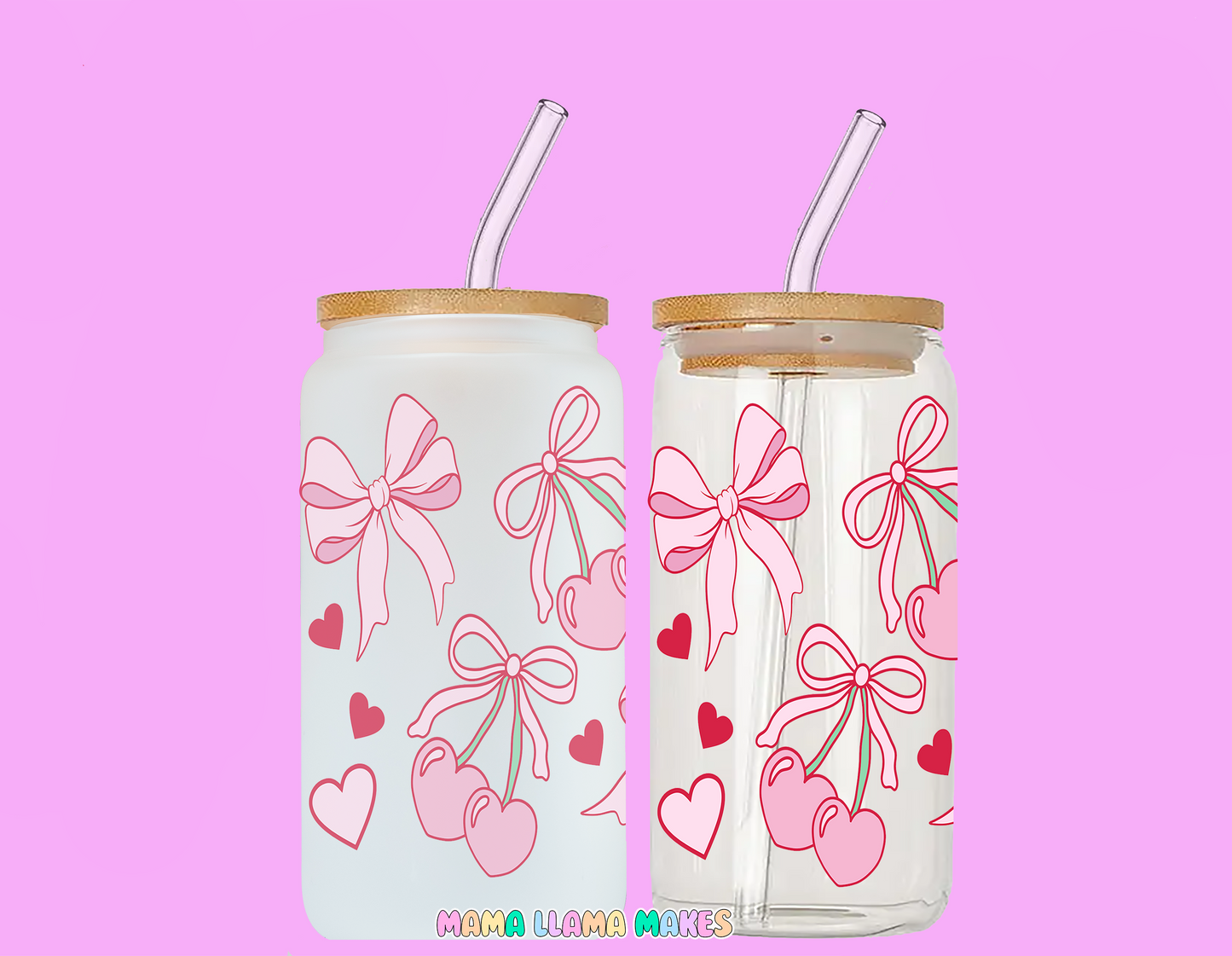 Bows, cherries and flowers can glass