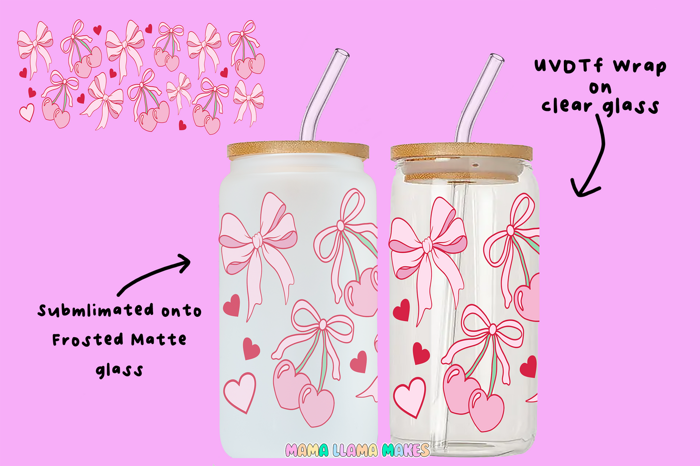 Bows, cherries and flowers can glass