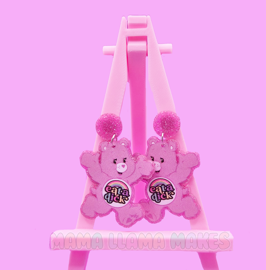 Eat a dick carebear earrings