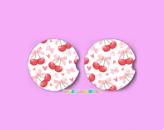 Cherry bows 2- Car coasters