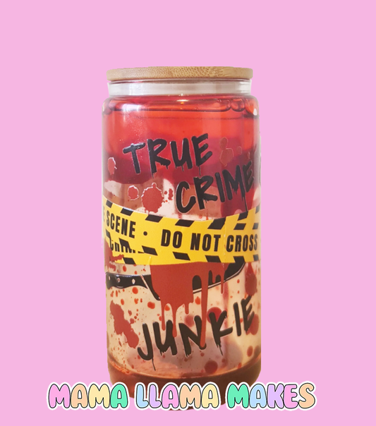 True crime junkie glass tumbler